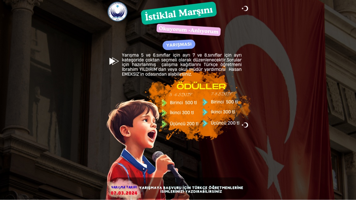 Okulumuzda İstiklal Marşını Okuma ve Anlama Yarışması Düzenlenecek